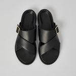 Black Llafranc leather sandals for men with wide cross straps and personalized insoles