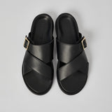 Black Llafranc leather sandals for men with wide cross straps and personalized insoles
