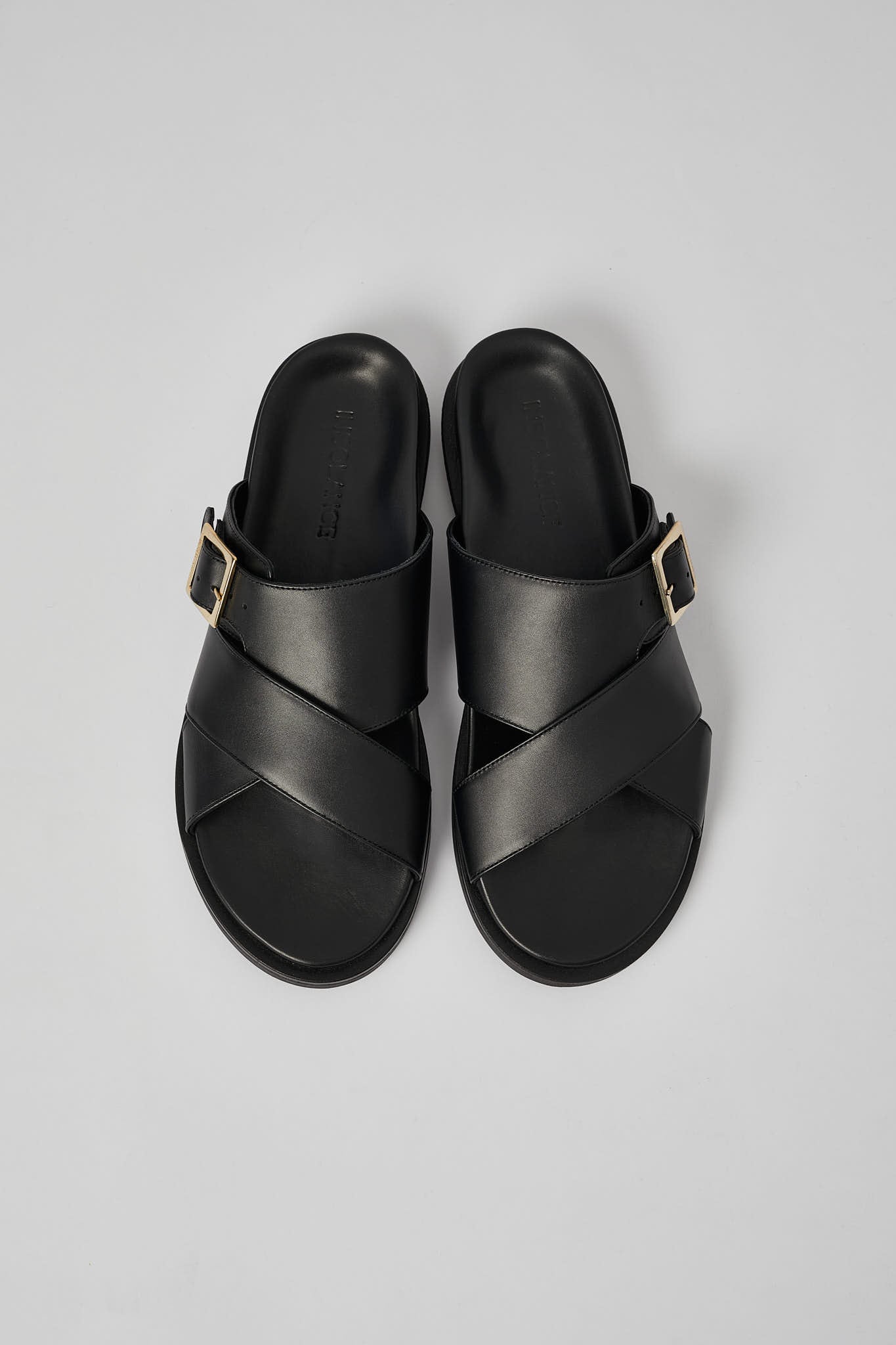 Black Llafranc leather sandals for men with wide cross straps and personalized insoles