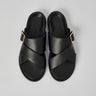 Black Llafranc leather sandals for men with wide cross straps and personalized insoles