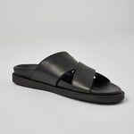 Black Llafranc leather sandal side view with open-toe design