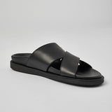 Black Llafranc leather sandal side view with open-toe design