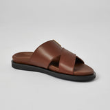 Brown Llafranc leather sandal side view with wide strap