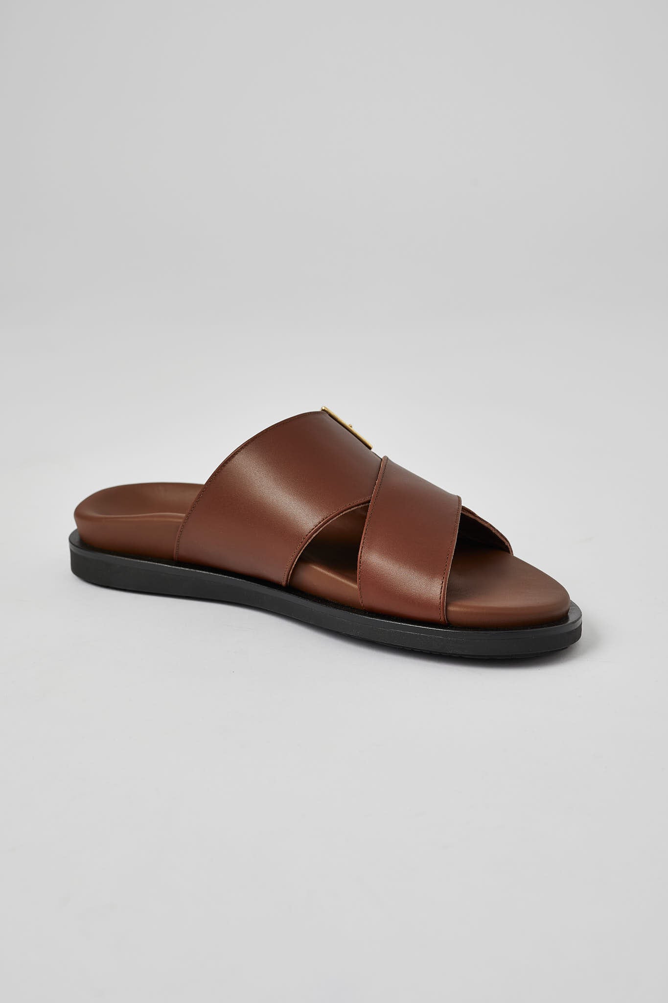 Brown Llafranc leather sandal side view with wide strap
