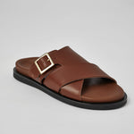 Brown Llafranc leather sandal profile with adjustable buckle