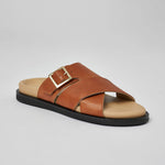 Tan Llafranc leather sandal side view with open-toe structure