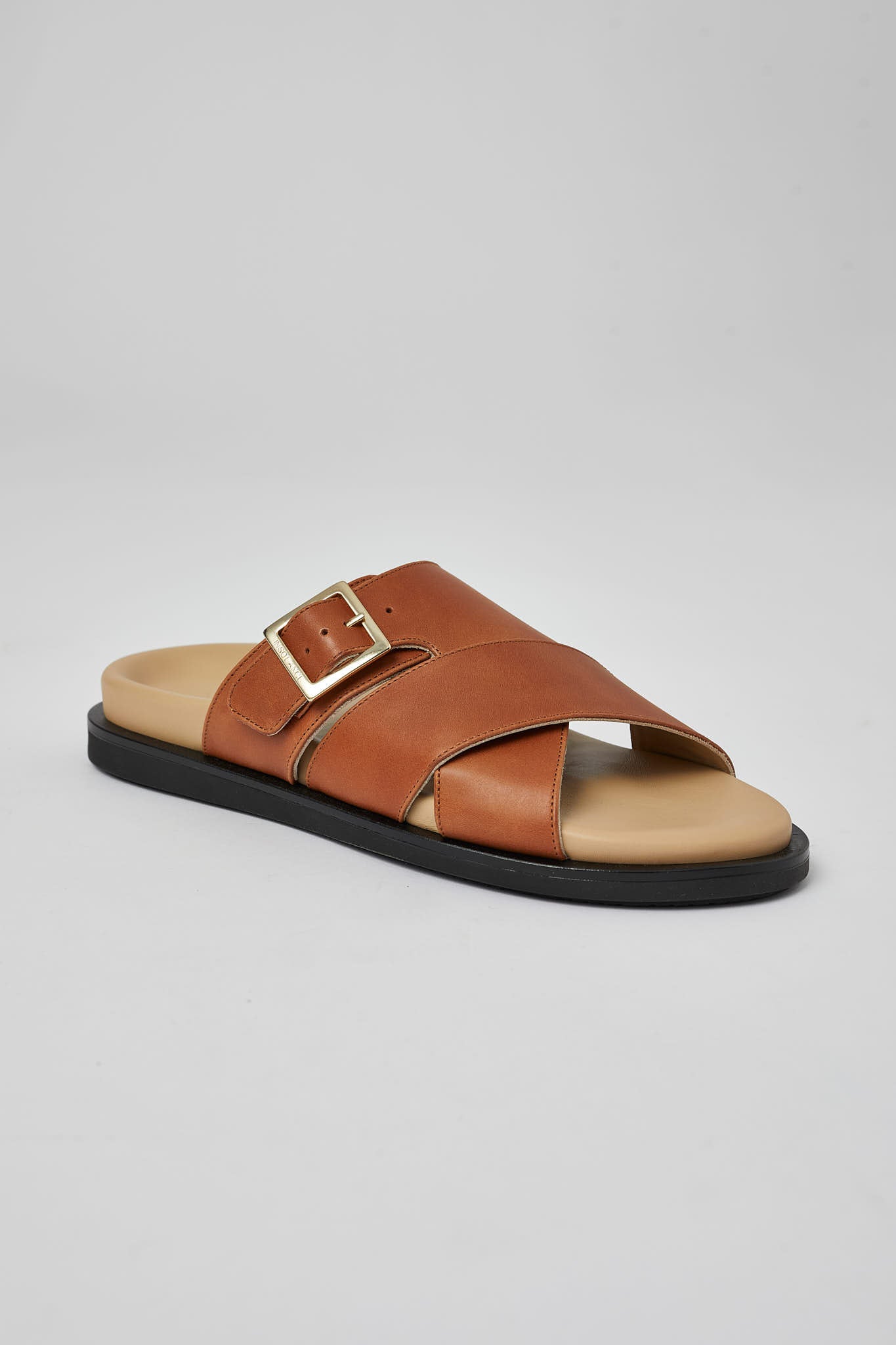 Tan Llafranc leather sandal side view with open-toe structure