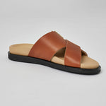 Tan Llafranc leather sandal profile with wide cross strap