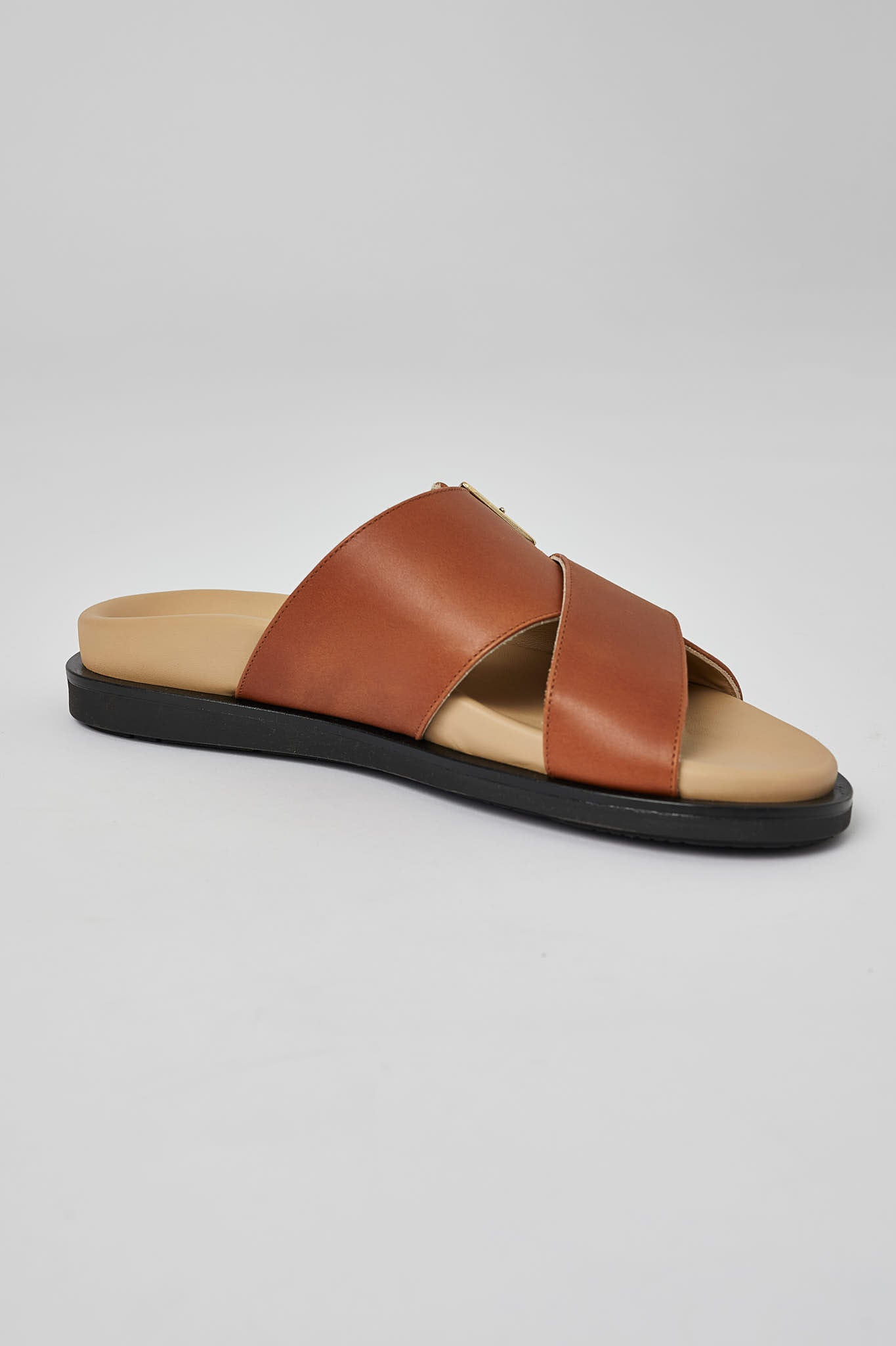 Tan Llafranc leather sandal profile with wide cross strap