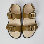 Olive Barna leather sandals with gold buckles and personalized insoles