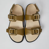 Olive Barna leather sandals with gold buckles and personalized insoles