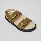 Olive Barna leather sandal profile with integrated personalized insole