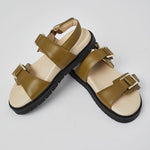 Olive Barna handcrafted leather sandals with gold buckles