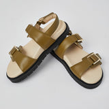 Olive Barna handcrafted leather sandals with gold buckles