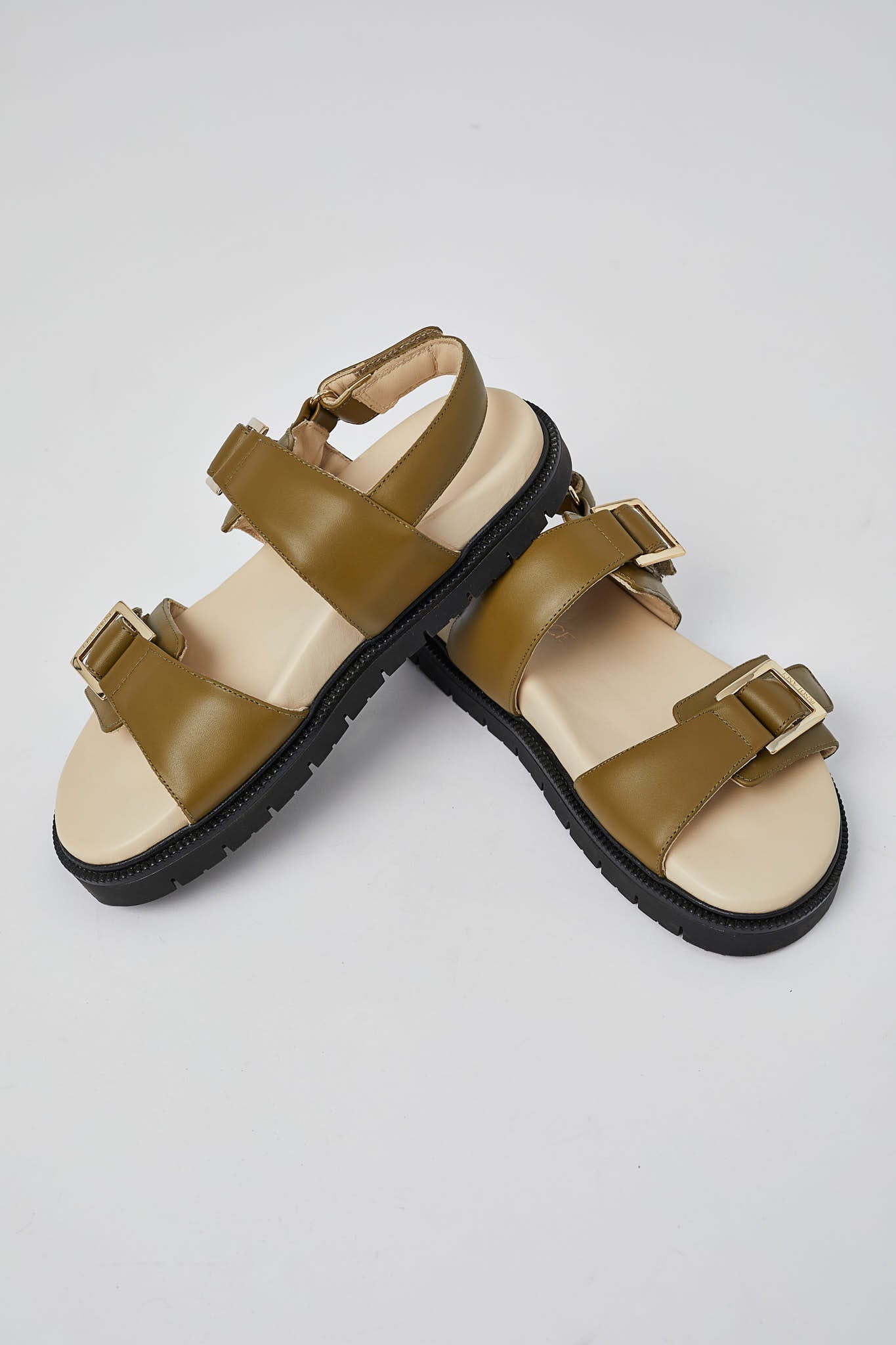 Olive Barna handcrafted leather sandals with gold buckles